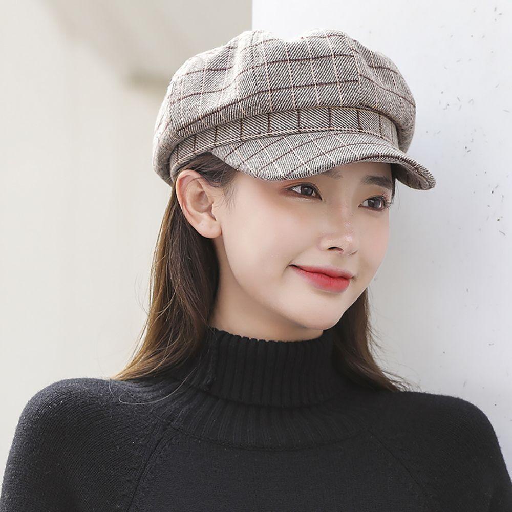TWINKLE Mũ Beret Họa Tiết Sọc Caro Phong Cách Đường Phố Hàn Quốc
