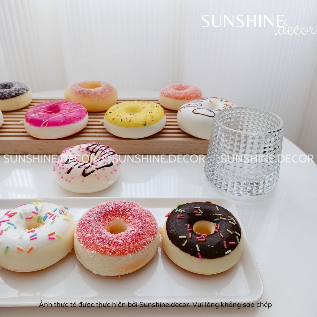 Bánh donut mô hình giả dễ thương giống thật phụ kiện chụp ảnh picnic, decor cửa hàng