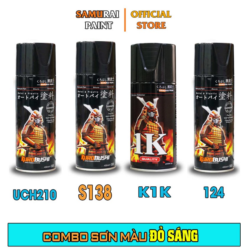 Combo Sơn Samurai Màu Đỏ Sáng Chính Hãng (S138 - UCH210 - 124 - K1K - P800)
