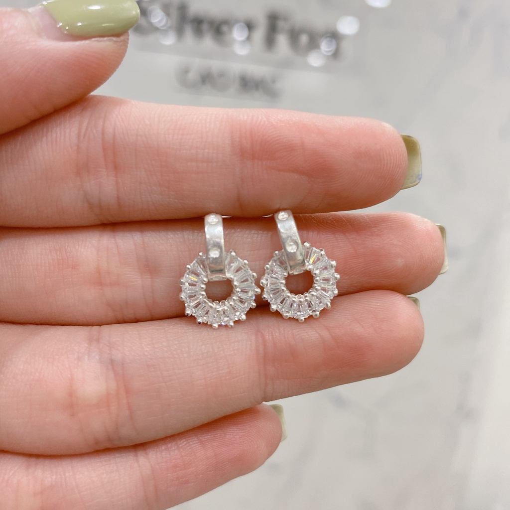 Khuyên Tai Bạc Ta Nữ CaoBac Silver Tròn Đá Vuông Thanh Dọc Lấp Lánh Xinh Xắn Cho Món Quà Đặc Biệt Dành Tặng Cho Bạn Gái