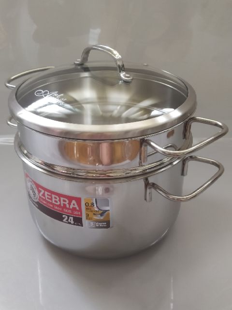 Bộ Nồi Xửng Hấp Inox Đa Năng Nắp Kiếng Zebra Thái Lan Sử Dụng Các loại Bếp 24cm 6,2 Lít 163640