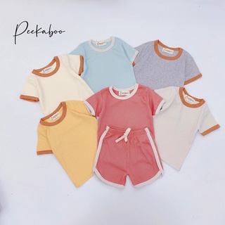 Bộ Cộc Tay Peekaboo Chất Len Gân Thoáng Mát, Co Giãn Tốt, Màu Tôn Da Em Bé