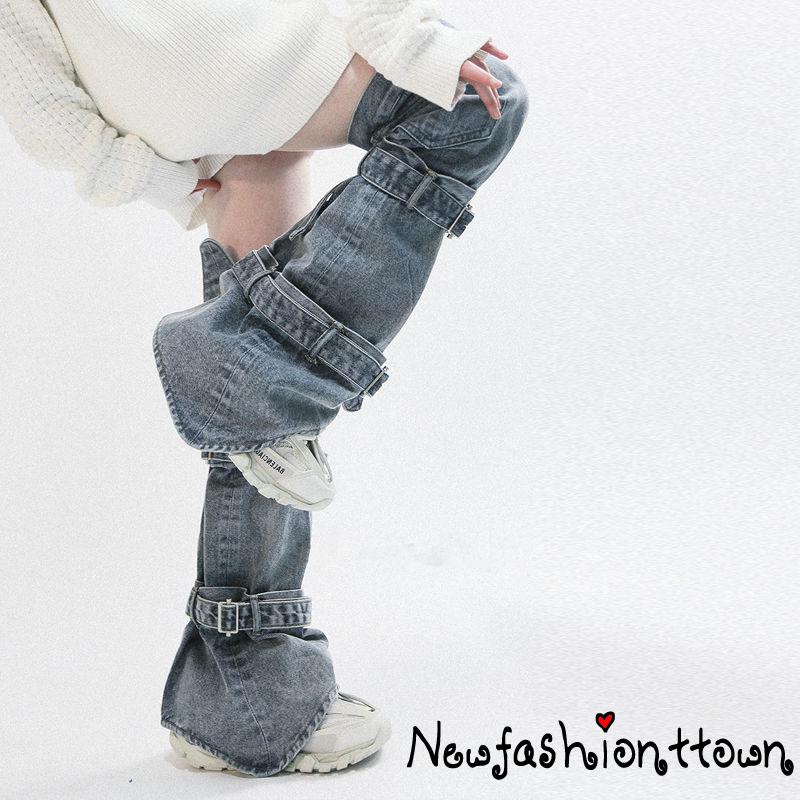 Vớ Dài Ngang Đầu Gối Giữ Ấm Chân Bằng Vải Jean Màu Xanh Dương Thời Trang Dành Cho Bạn Nữ