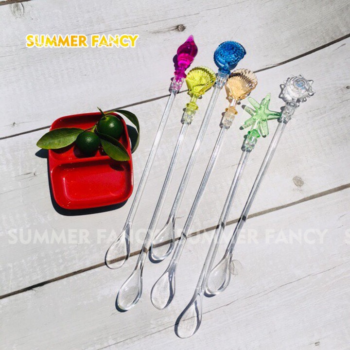 Muỗng khuấy trang trí sao vỏ ốc, que khuấy tôm cua trà sữa cà phê cocktail Stirring Mixing Ladle Stirrer Swizzle Sticks