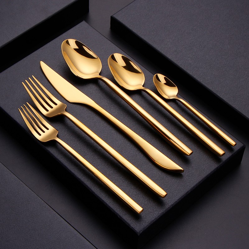 Ready Stock High Quality Forged Cutlery Set Smooth Hotel Household Reusable  Dinnerservice Minimalist Style Flatware Bulk Gold Flatware Stainless Steel Cutlery Gold Spoons Forks And Knives