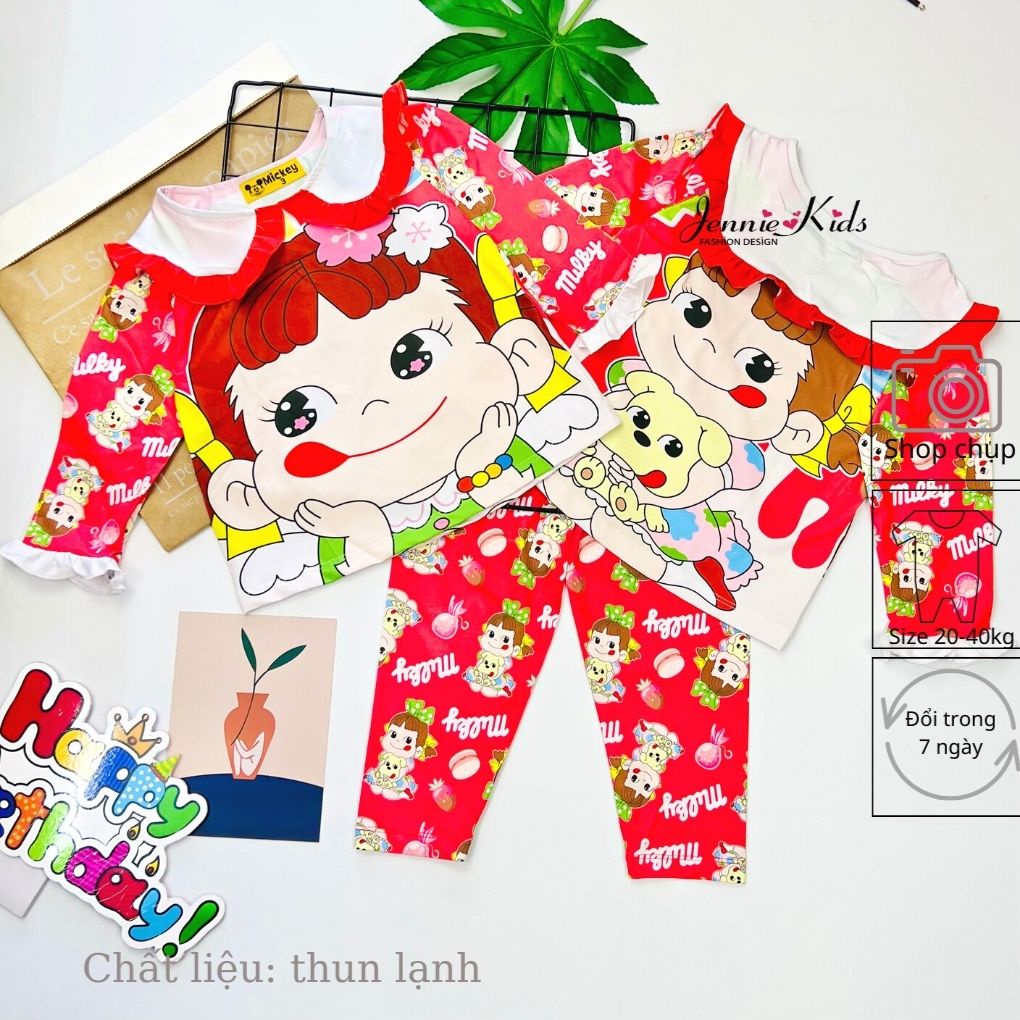 Đồ bộ bé gái size đại dài tay thun lạnh cổ sen bèo Jennie kids J496