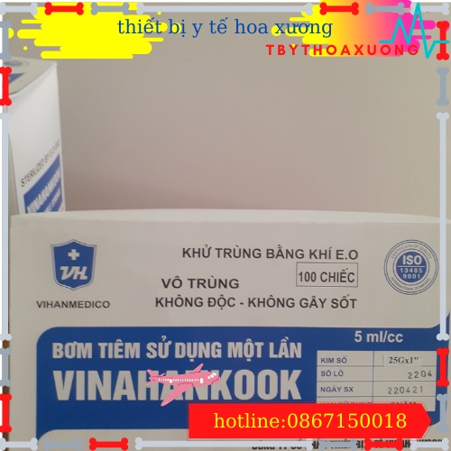 [100 ông]Bơm tiêm Vinahankook 5cc-5ml[thietbiytehoaxuong]