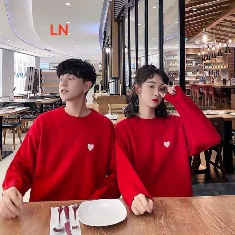 áo đôi thu đông nam nữ diện tết 2021 vải nỉ đẹp, áo sweater màu đỏ  ྆ '