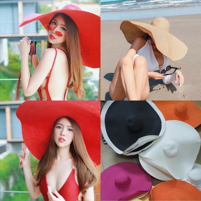 Mũ cói đi biển vành siêu rộng siêu sang chảnh có viền dây kẽm
