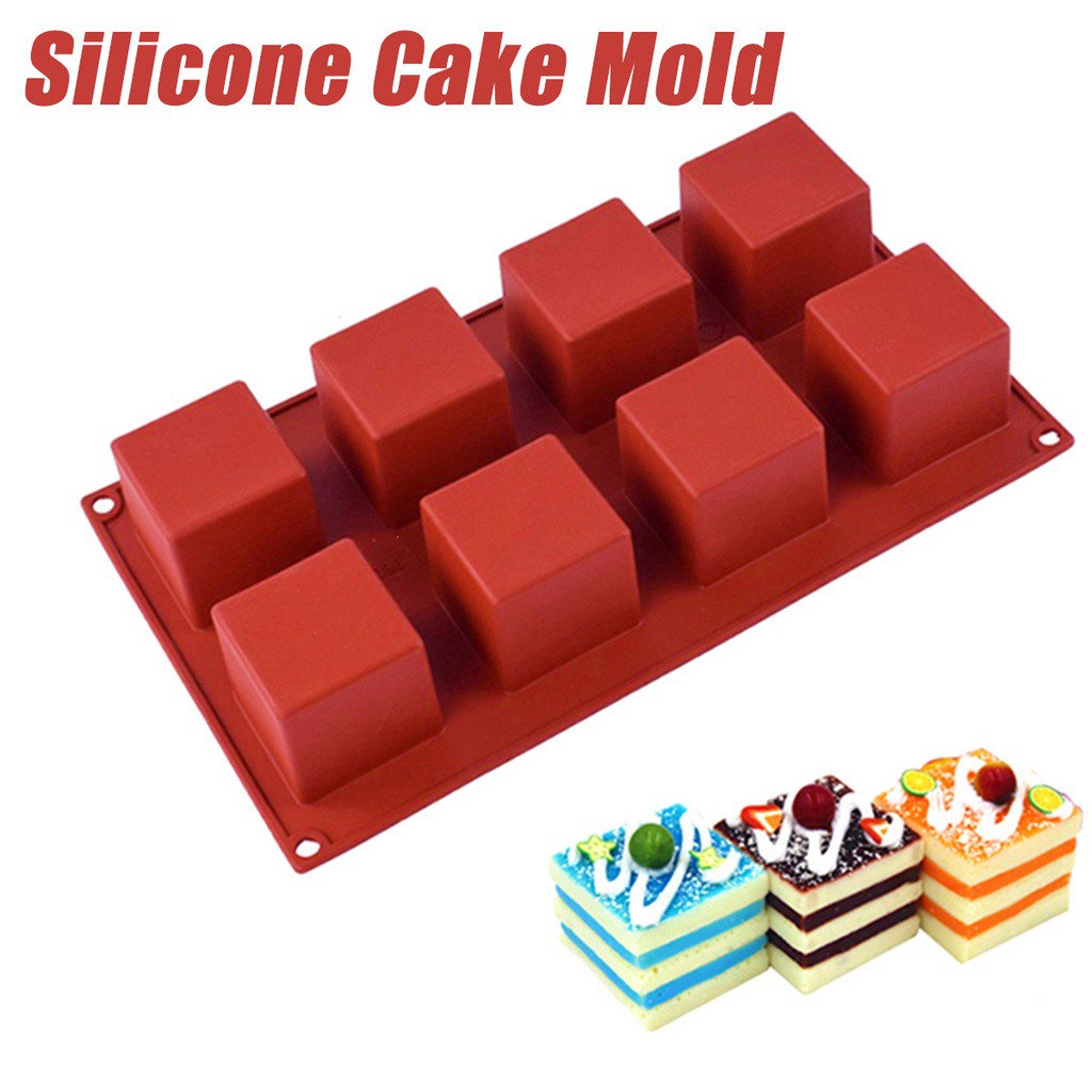 ALISON Square Soap Mold For Dessert Pastry Brownie Mousse Chocolate Mould Sugarcraft Ice Cube DIY Fondant Decorating Tools 8 Cavities Baking Accessories Cake Decoration