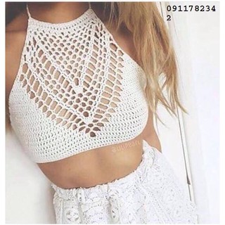 Áo yếm len móc trắng mặc đi biển đẹp - hot nhất