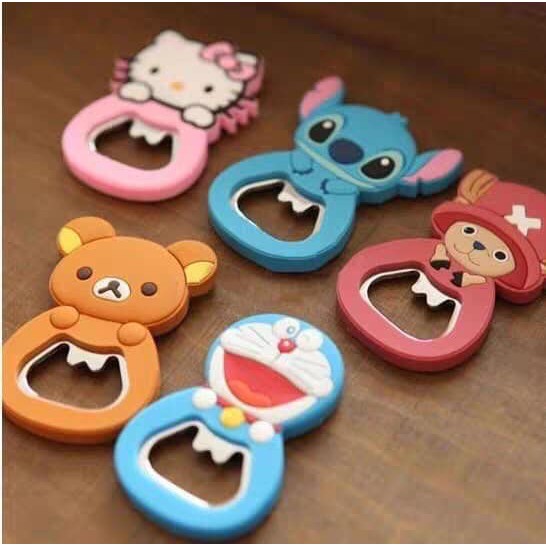 Dụng cụ mở nắp chai bia, dán tủ lạnh hình hoạt hình dễ thương bằng inox &amp; silicon