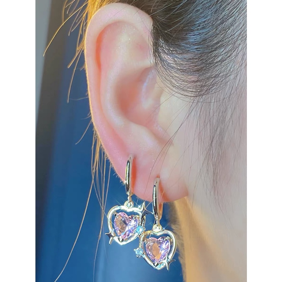Khuyên Tai Đính Đá Zircon Màu Hồng Đào Thời Trang Dành Cho Nữ