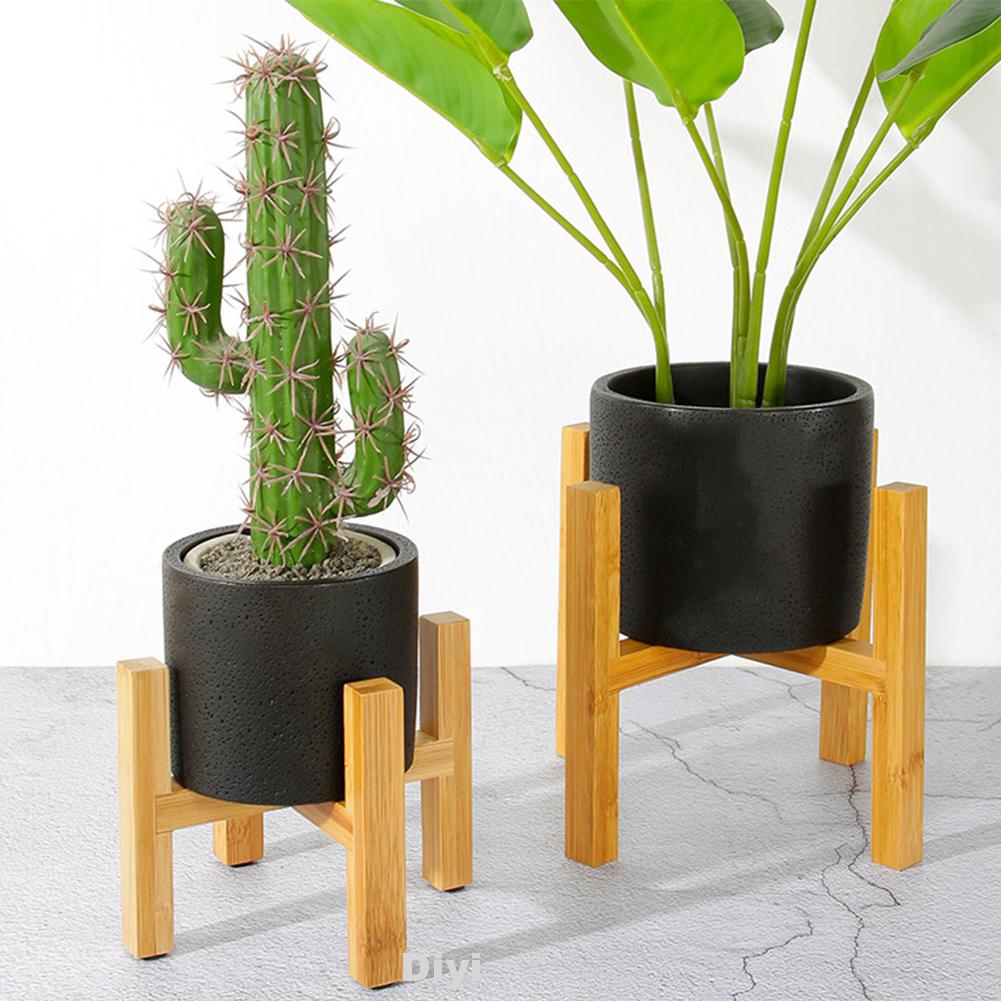 Balcony Bamboo Wood Decoration Free Standing Smooth Surface Display Office Flower Stand