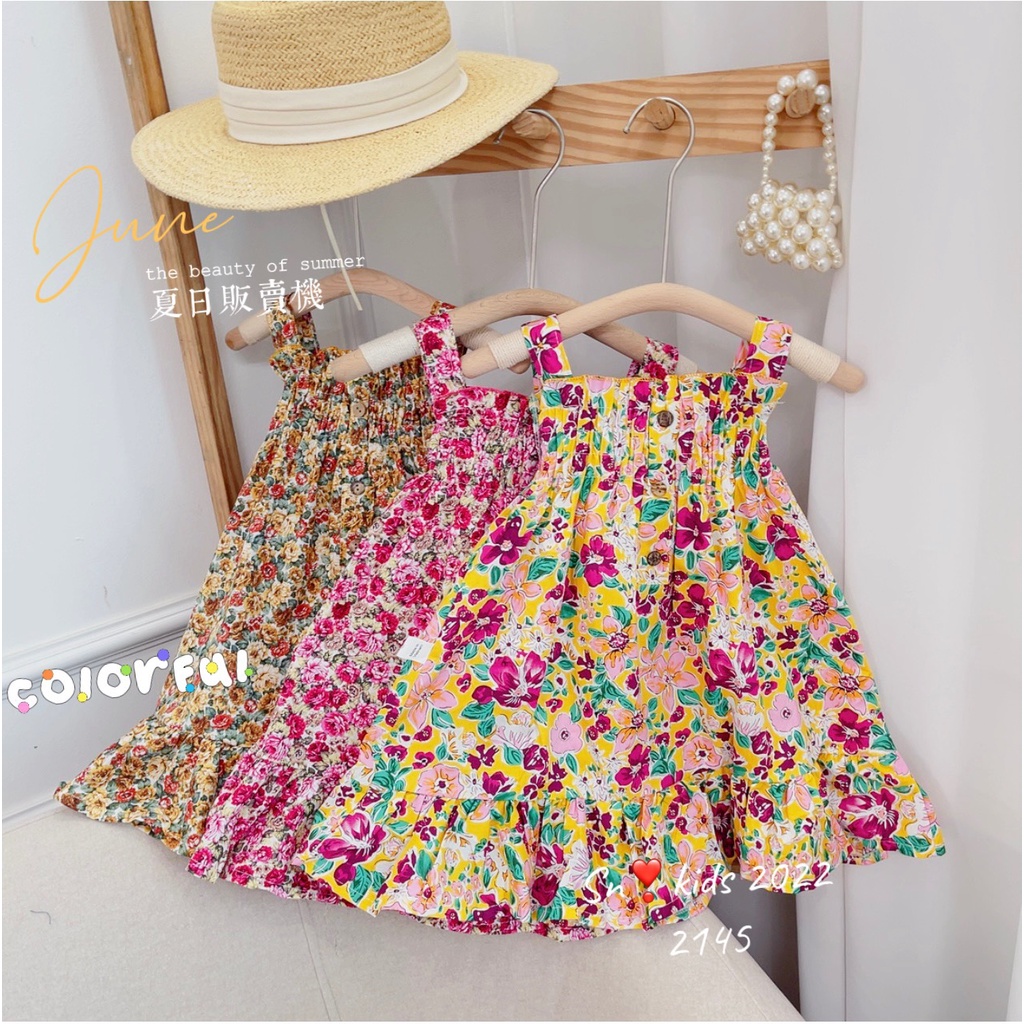 Váy 2 dây bé gái chun ngực hoa nhí cho bé xinh 8-20kg
