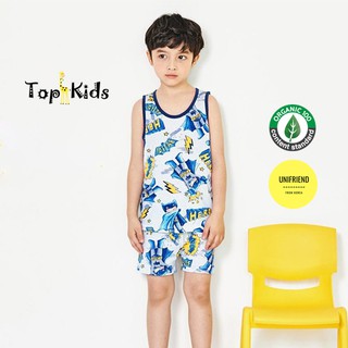 Bộ đồ COTTON GIẤY cao cấp, bé trai, bé gái HERO XANH- Unifriend Hàn Quốc -bộ 3 LỖ mùa hè, từ 10- 50kg, Topkid_vietnam