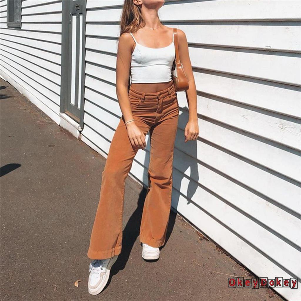 Quần Dài Ống Loe Lưng Cao Màu Trơn Thời Trang Cho Nữ