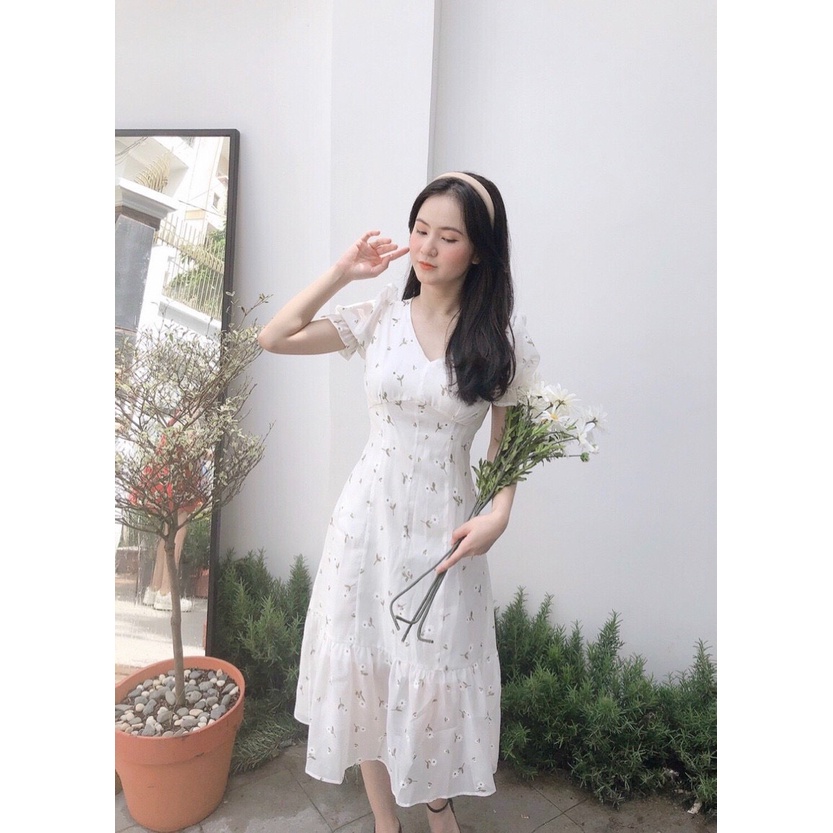 ĐẦM MAXI HOA ĐUÔI CÁ DÁNG XÒE-Hình shop chụp thật