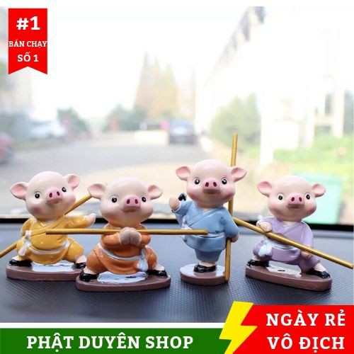 Bộ 4 Tượng Chú Heo Múa Võ Gậy