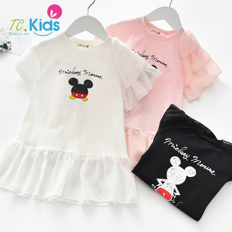 Đâm thun cotton Mickey tay và lai đuôi cá phối voan