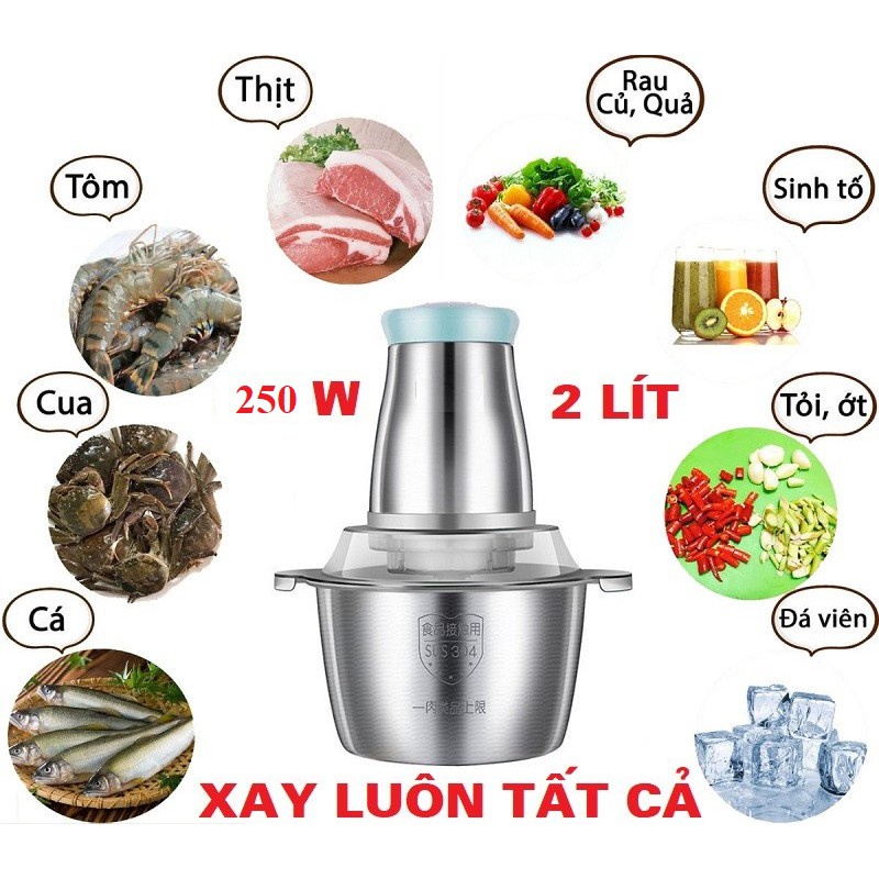 [BẢO HÀNH 12 THÁNG] Máy Xay Thịt FOOD PROCESSOR HDA Cối Inox Đa Năng Dao 4 Lưỡi - Dung Tích 2 lít - MACA COMPANY