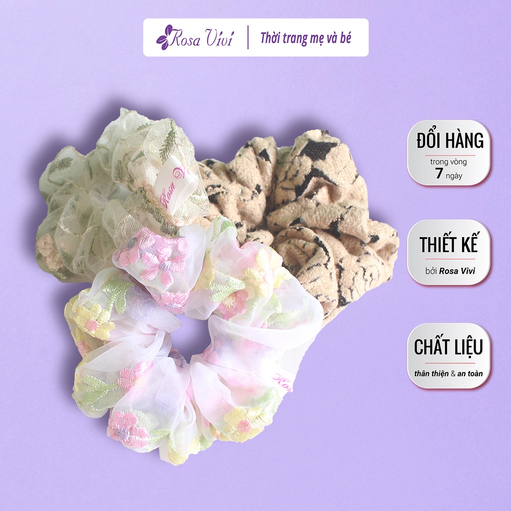 Cột tóc scrunchie Rosa Vivi bọc vải phồng đàn hồi co giãn nhiều màu sắc và họa tiết