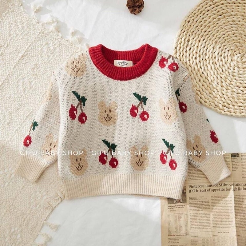 Áo len thỏ cho bé gái, áo len dày ấm vintage