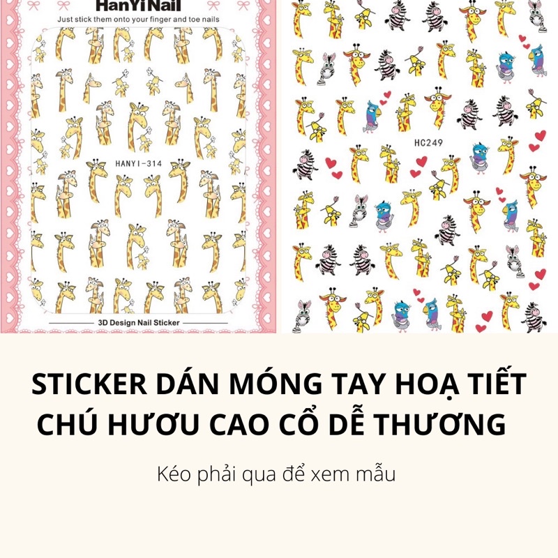 Sticker,hình dán móng tay hoạ tiết hoạt hình chú hươu cao cổ dễ thương trang trí móng tay nghệ thuật nail
