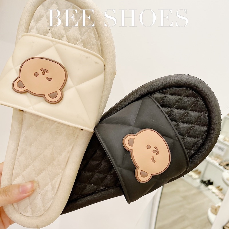 BEESHOES - DÉP GẤU CAO SU MŨI TRÒN - DÉP GẤU BỆT CÓ SẴN MÀU ĐEN - KEM 210647