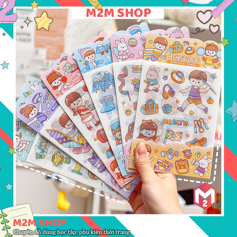 Bộ sticker trang trí với nền trong suốt in hình các hoạt động thể thao cute dễ thương