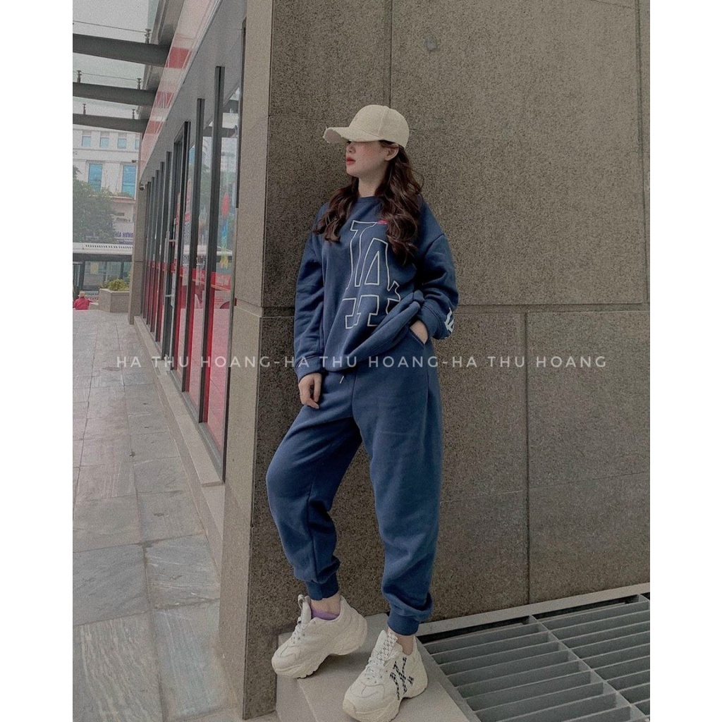 Set bộ 2 món quần dài ống thun kèm áo thun tay dài form rộng tà dài xẻ, chất liệu nỉ