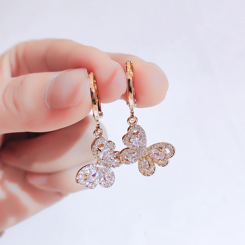Bông tai JIUDUOLAN màu vàng hồng đính đá zircon thanh lịch thời trang dễ phối đồ thời trang cho nữ