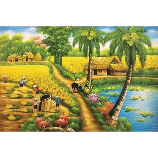 Tranh đính đá phong cảnh Làng quê