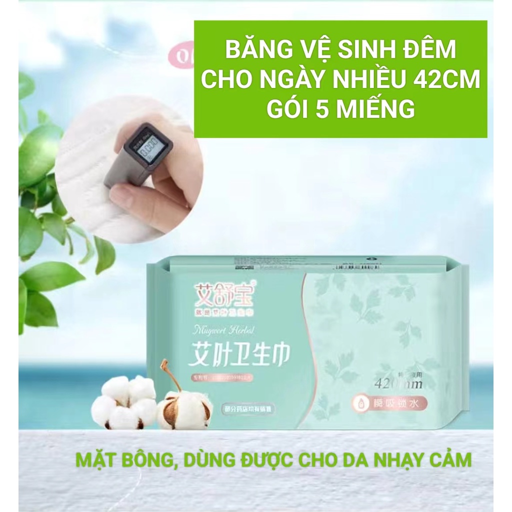 COMBO 5 GÓI BĂNG VỆ SINH THẢO DƯỢC NGẢI CỨU NANO BẠC KHÁNG KHUẨN 1MM AISHUBAO 29/36/42MM - NỘI ĐỊA TRUNG