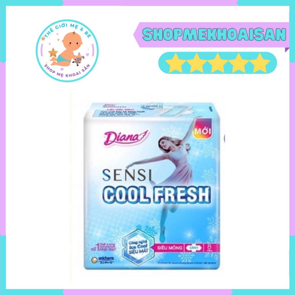 Combo 6 Băng Vệ Sinh Diana Siêu Thấm Maxi Không Cánh, có cánh. Diana Sensi Cool Fresh  (Gói 8 Miếng)