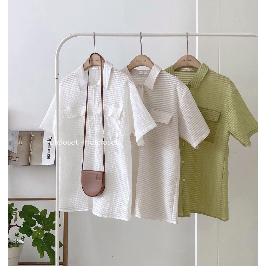 Áo sơ mi tay lỡ kẻ chìm oversize chất xốp 30Aosomilencotui