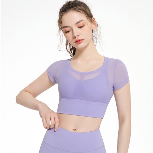 Áo bra thể thao HOPPE FUMENG WX197 ngắn tay phối lưới thời trang cao cấp cho nữ