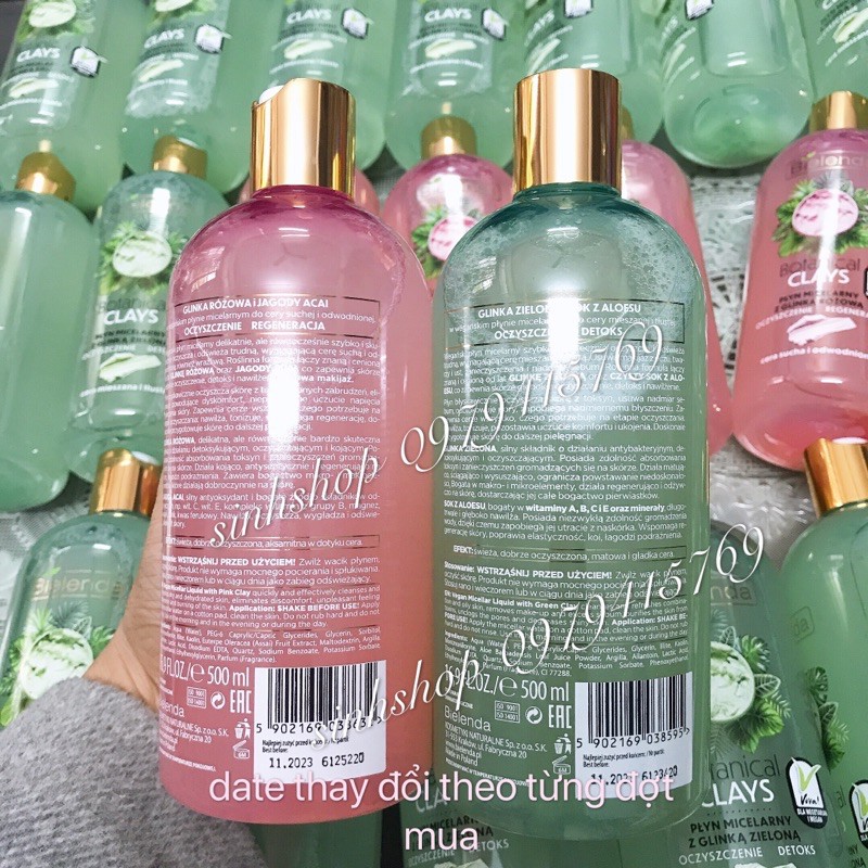 Tẩy Trang Bielenda Botanical Clays với đất sét hồng cho da khô nhạy cảm 500ml