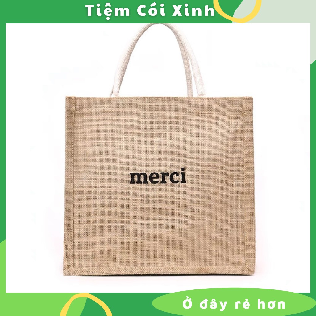 Túi cói merci đi biển có đệm đáy đứng phom