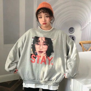 (SẴN) Áo Sweater 2 lớp STAY hình cô gái đeo kính