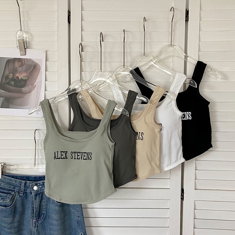 Áo Hai Dây Mỏng Dáng Ngắn In Chữ Thời Trang Trẻ Trung