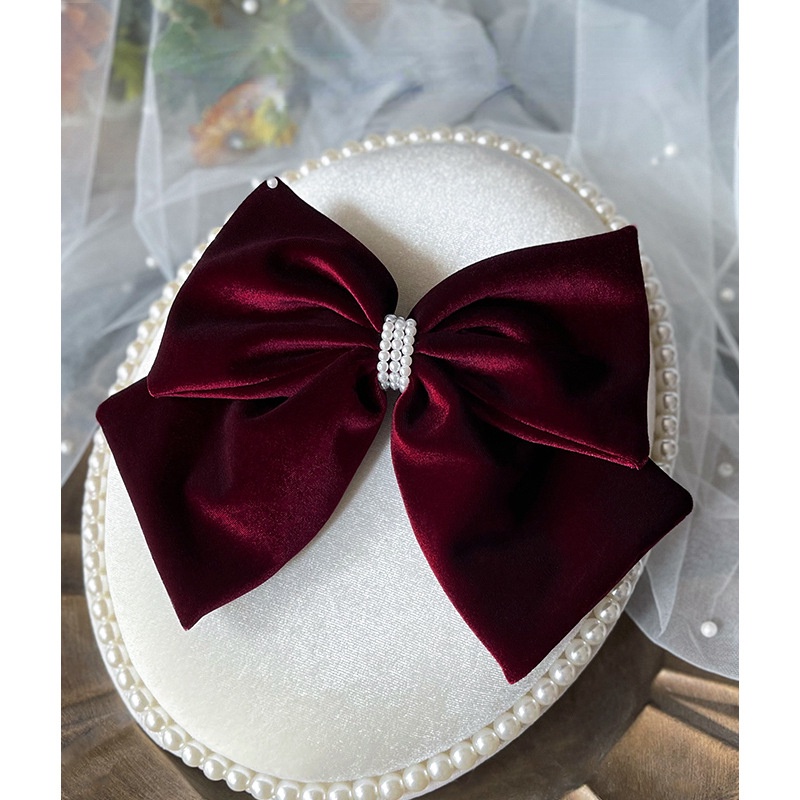 Nơ Cài Tóc Cô Dâu Màu Đỏ Rượu Thời Trang Cổ Điển