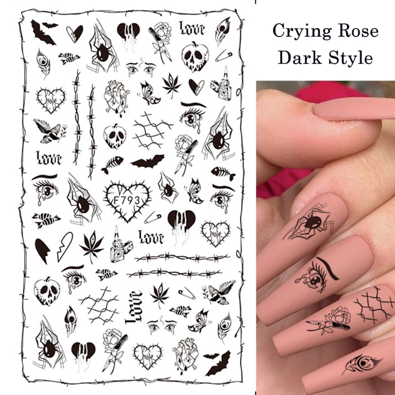 Miếng Dán Trang Trí Móng Tay Hình Đầu Lâu Nhện Máu Rắn Máu Đen Phong Cách Halloween Sáng Tạo DIY