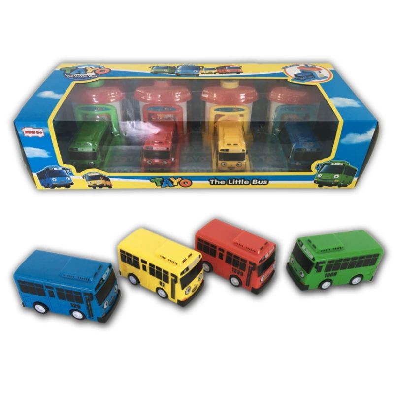 (KT xe ~3.3*4*7cm) BỘ 4 NHÀ XE + XE BÚYT TAYO (như hình)
