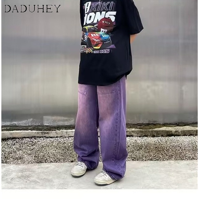 DaDuHey American Retro Washed Purple Jeans Ins Men &amp; Women Trendy Fashion Street Loose Straight Pants