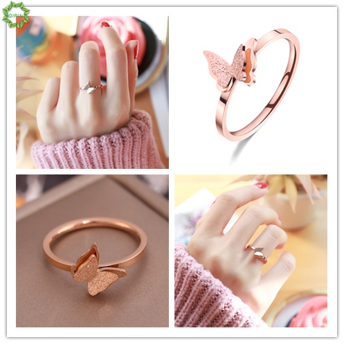 1 nhẫn hình bướm bằng thép titan màu vàng hồng kích thước 6-9