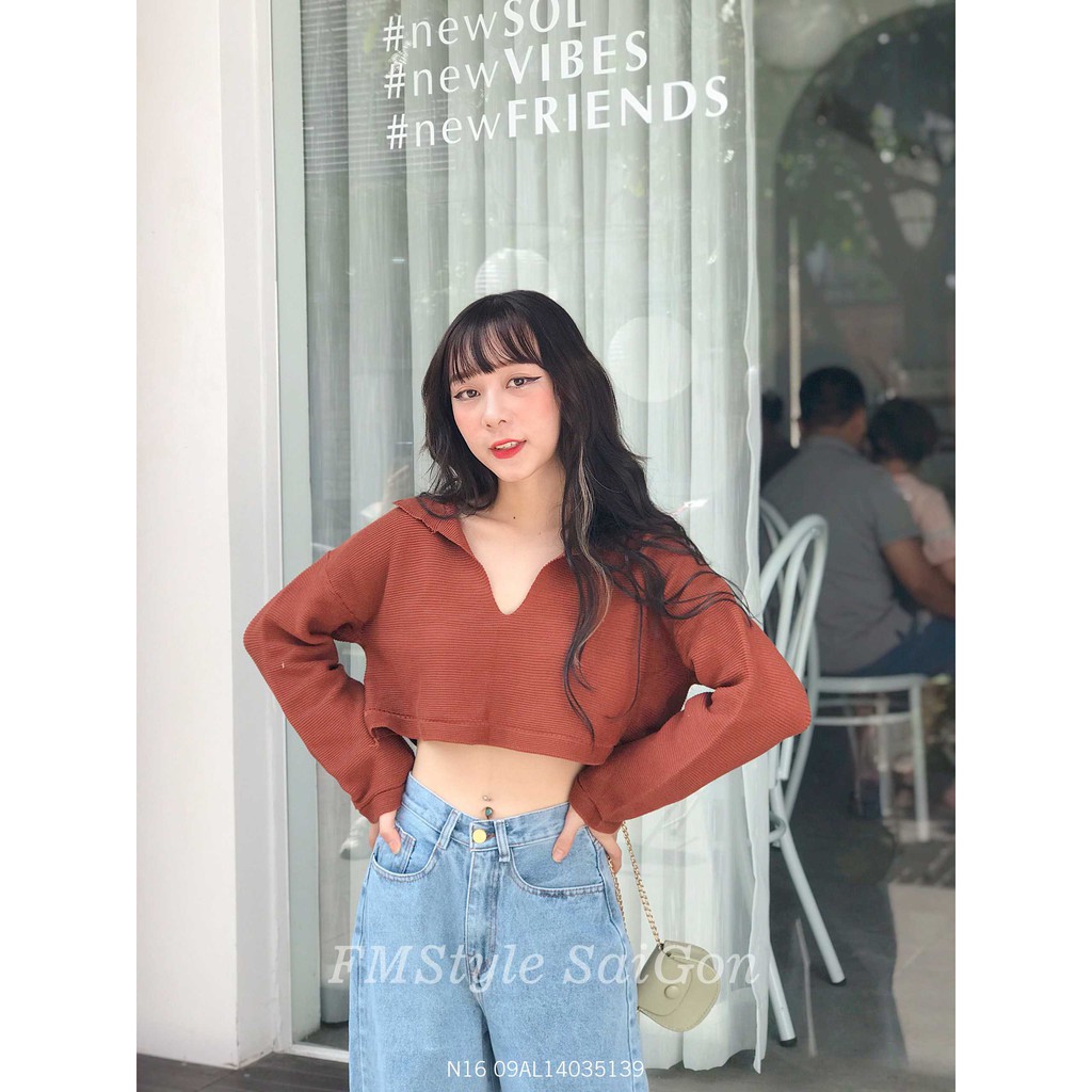 [Mã WASKT304 giảm 15% tối đa 30K đơn 99K] ÁO LEN CROP CỔ BẺ TAY DÀI (20ALU12G10102) | BigBuy360 - bigbuy360.vn