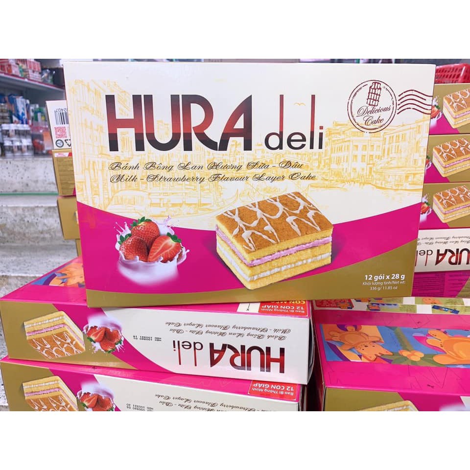 Bánh Bông Lan Hura Deli Hương Sữa Dâu 336GR 5.0