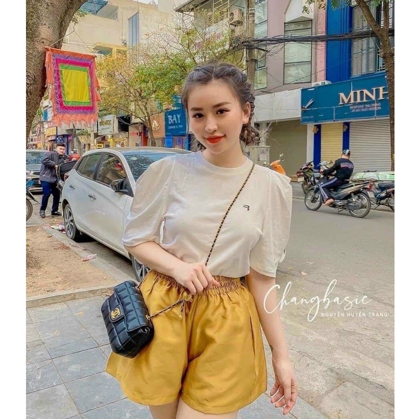 Quần Short đùi nữ chất Tafta phồng mix áo croptop thun siêu hợp trẻ trung | BigBuy360 - bigbuy360.vn