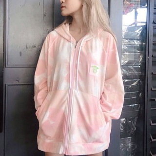 hoodie zip loang hồng